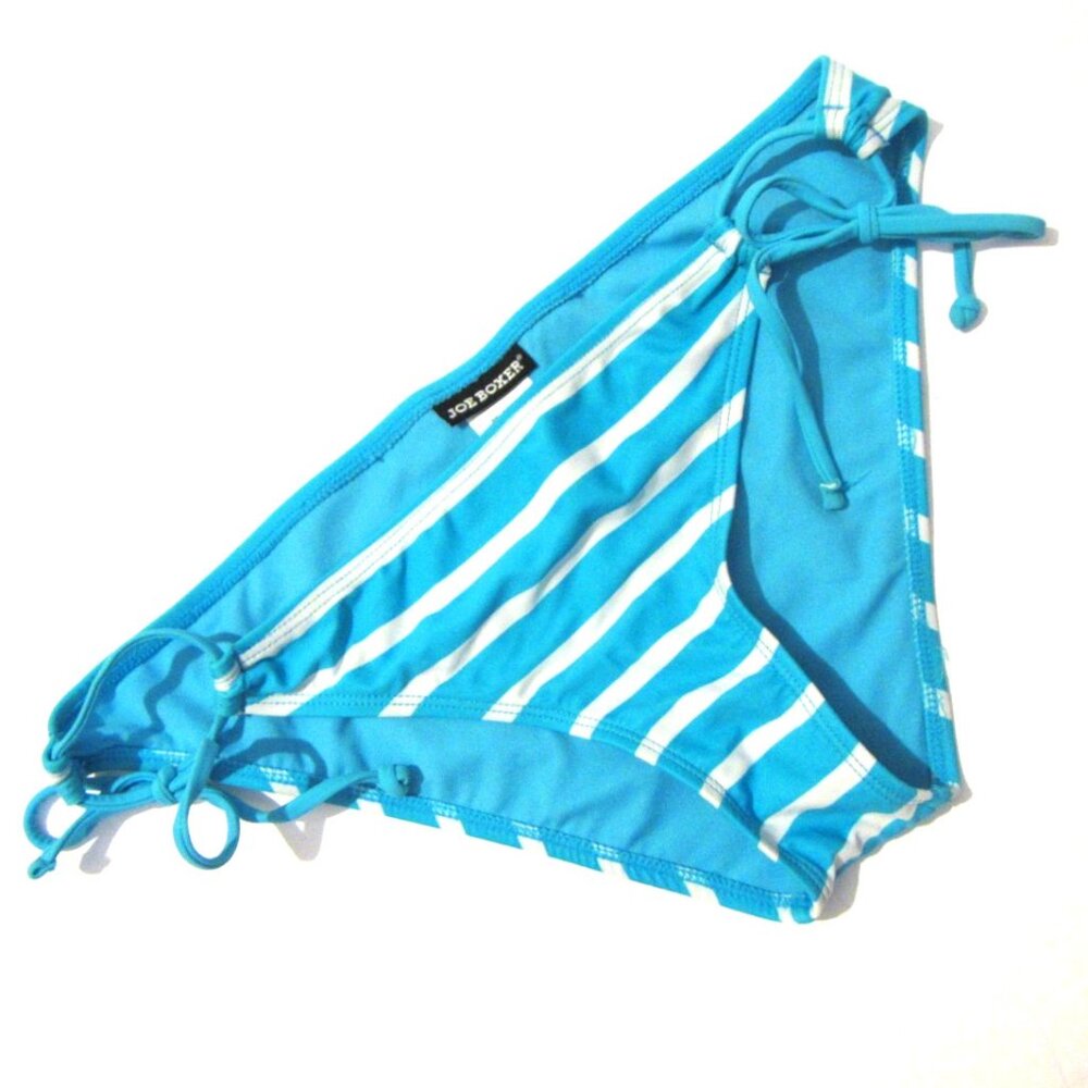 Joe Boxer Blue & White Striped Adjustable Side Tie Bikini Swim Bottoms M